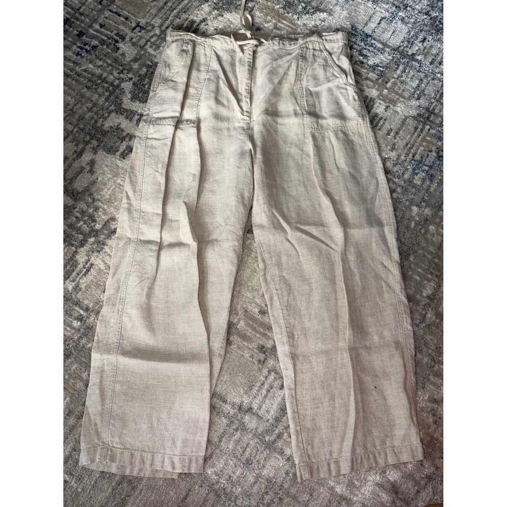 Talbots Irish Linen Wide Leg Pants Beige Oatmeal Drawstring Size 16